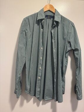 Ralph Lauren Green and White Gingham Button-Down Shirt/ slim fit